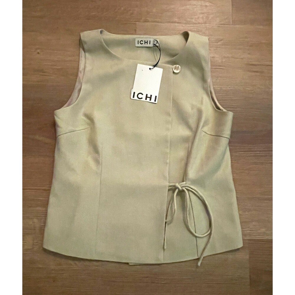 NWT ICHI Ihgivana Sleeveless Wrap Top Vest Sage Tan Neutral Size